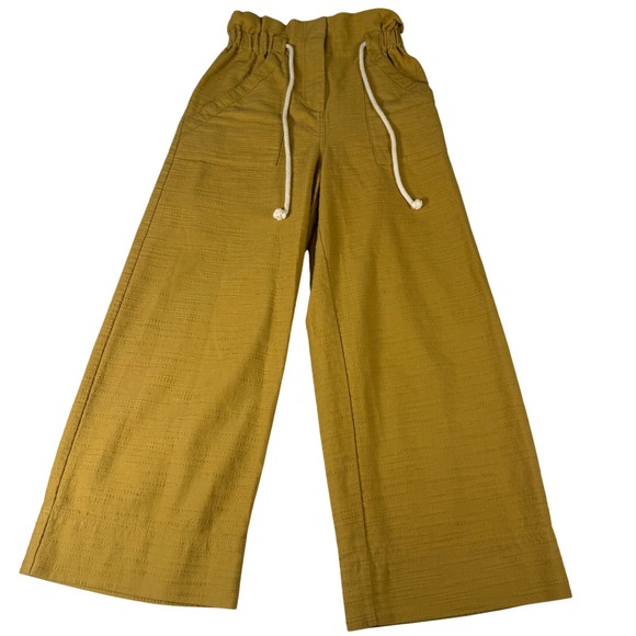 Sézane Pants - Sezane Wide Leg Pants Women 34 Mustard Yellow Cotton Coastal Boho Paperbag Waist